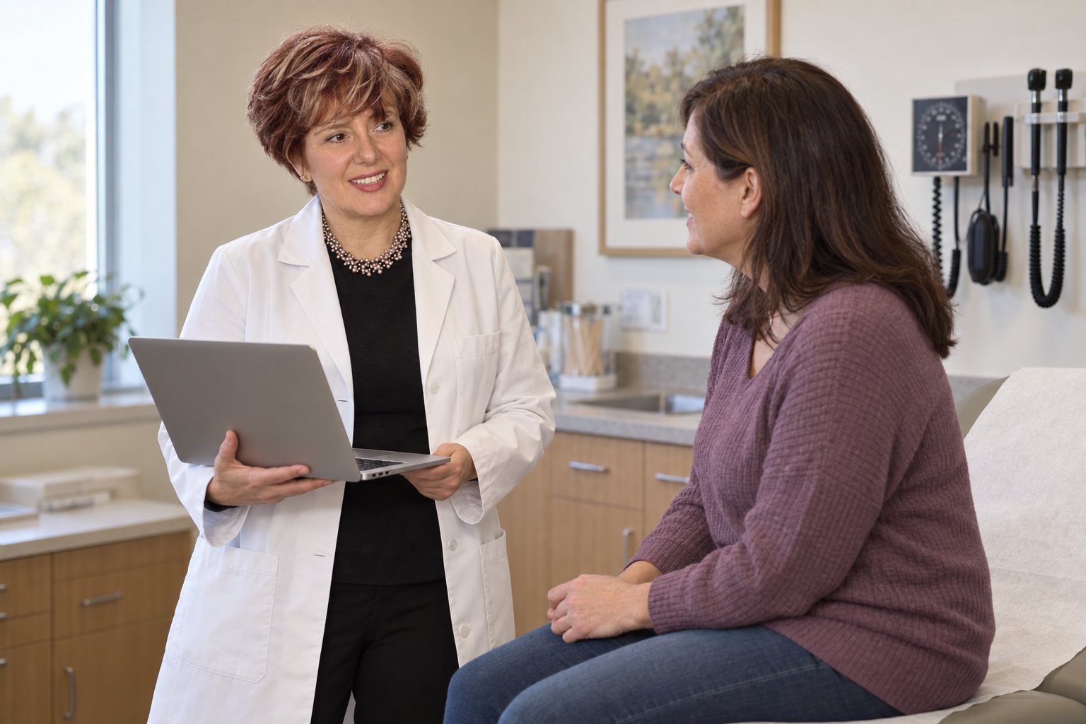 Dr. Esra Onat reviewing a treatment plan with a patient at her Morristown office